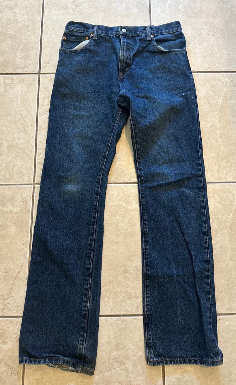 Levi's 517 Boot Cut Jeans Men's 34x36 Dark Wash Denim Distressed Hems